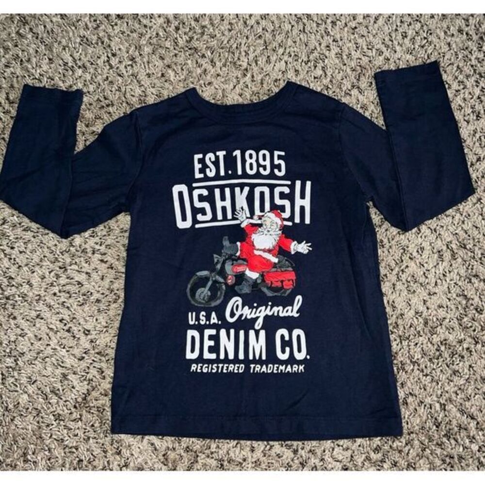 Oshkosh Boys Navy Blue Santa‎ Motorcycle long sleeve tee size 5